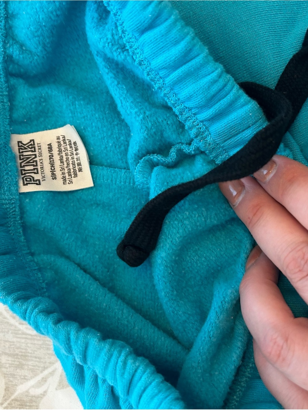 PINK Victoria's Secret Turquoise Fleece Jogger Shorts with Black Drawstring
